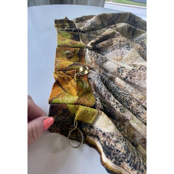 Vintage 1960s pleated curtain, MCM geometric abstract orange, brown, panel - Picture 6 of 9